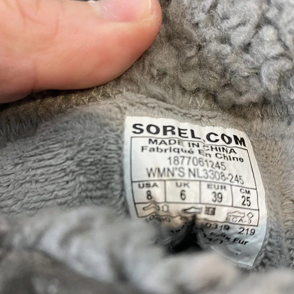 Sorel Snow Boots Womens Size 8 Gray Suede Waterproof Mid Calf Lace Up NL3308-245
